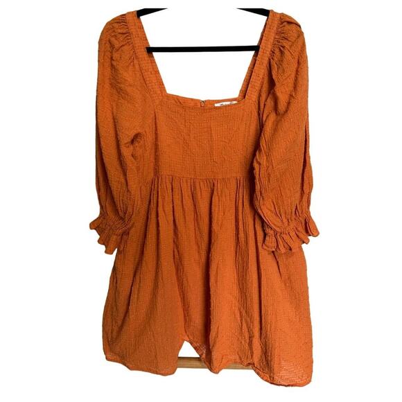 Madewell Puff Sleeve Smocked Dress Mini Textured Dots Mulled Cider Orange Size 8 - Picture 5 of 10